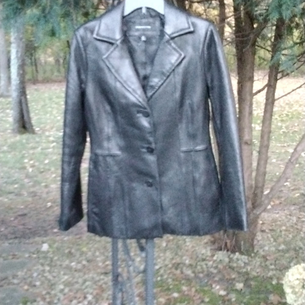 Jones New York Button Front Leather Jacket, size small